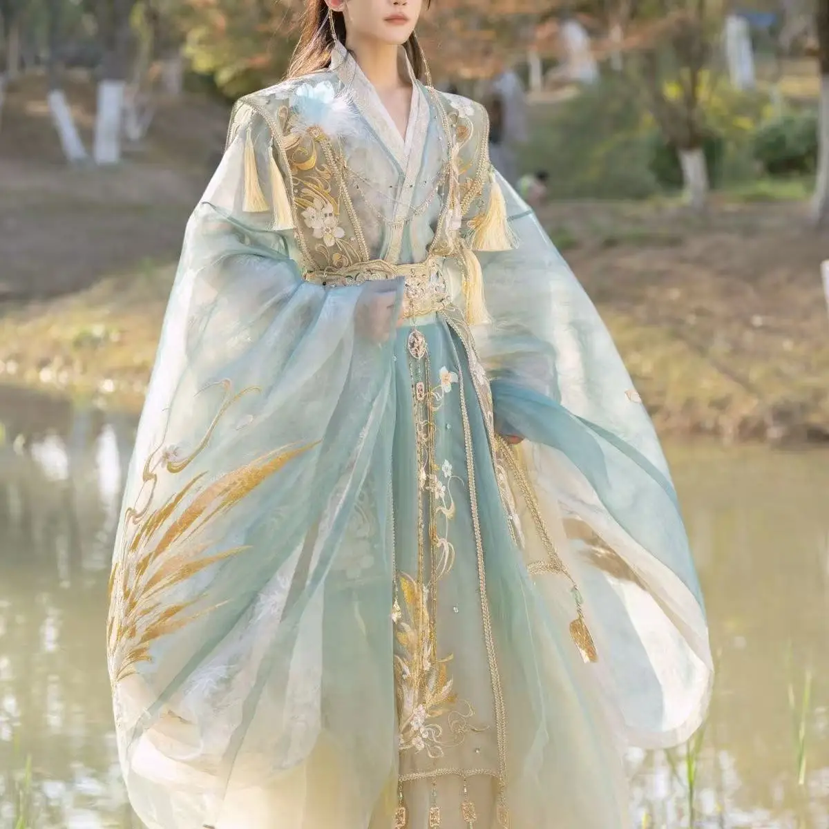 Vintage Blue Green Embroidery Hanfu Men Women Traditional Chinese Dress Halloween Event Cosplay Costume Rhinestone Han Suit