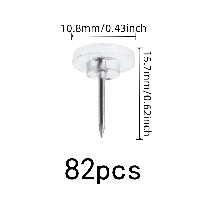 Transparent Board Pins 82 pcs, Reusable Wall Safe, Compact Discrete Design, for Office Bulletin Board