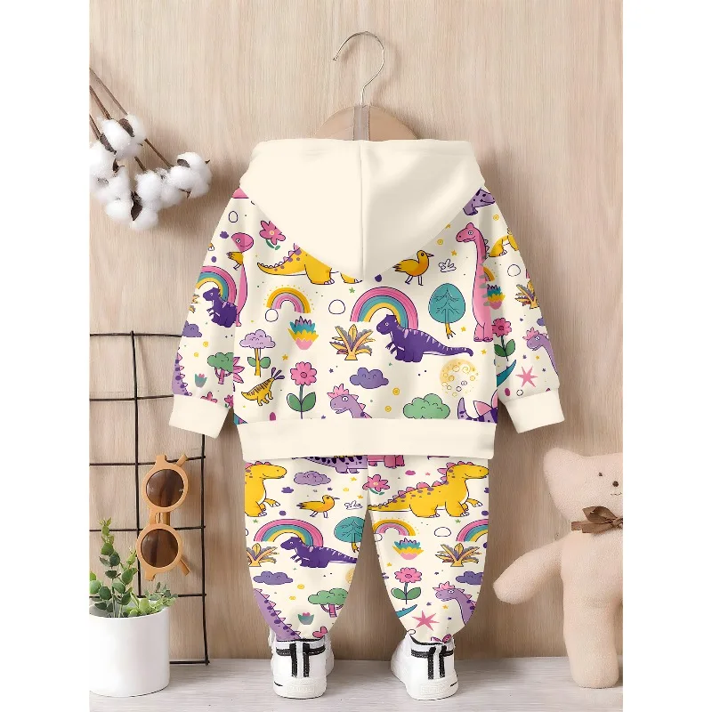 Kids Hoodie Jogger: Colorful Dinosaur Print, Gray Pink Split Butterfly Graphic, Energetic Portrait Letter Pattern Kid Tracksuit