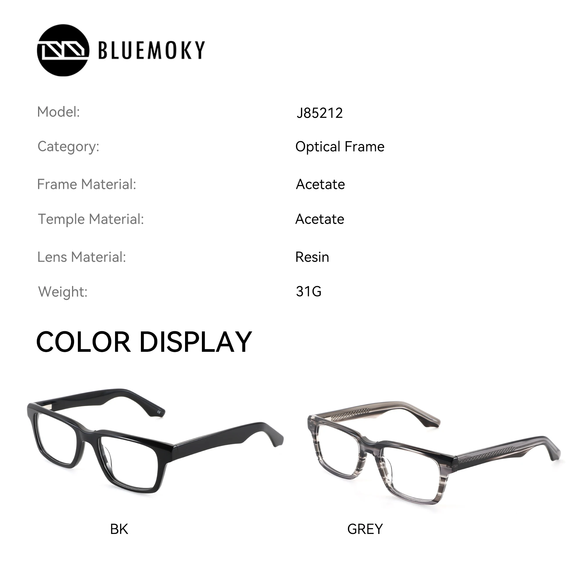 BLUEMOKY M Size Men's Acetate Custom Prescription Eyeglasses Square Frame Progressive Myopia Optical Glasses
