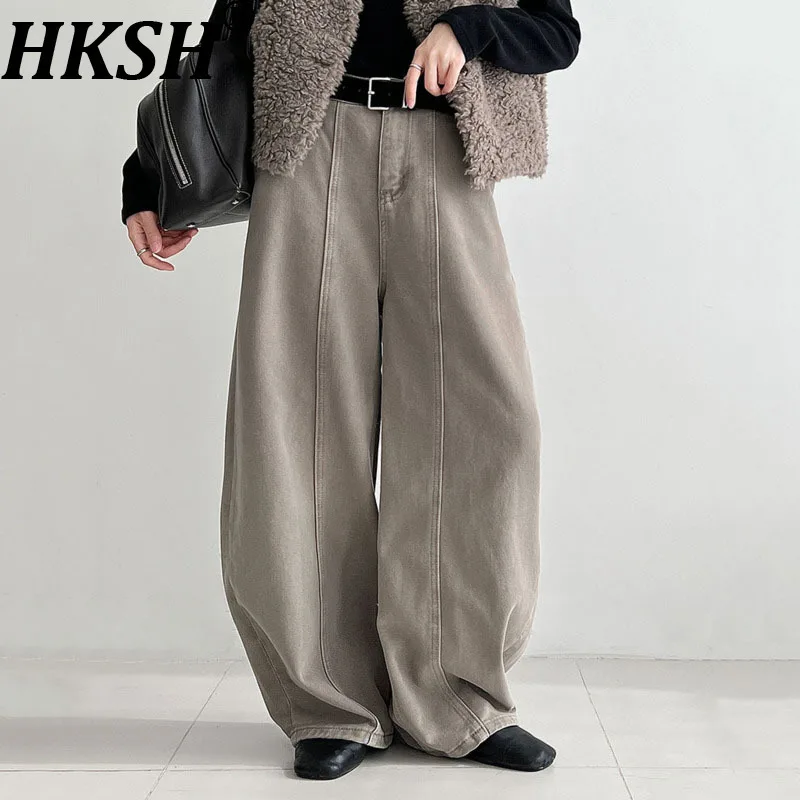

HKSH осень-зима новые женские джинсы однотонные универсальные утягивающие корейские повседневные элегантные модные стильные широкие брюки HK14432