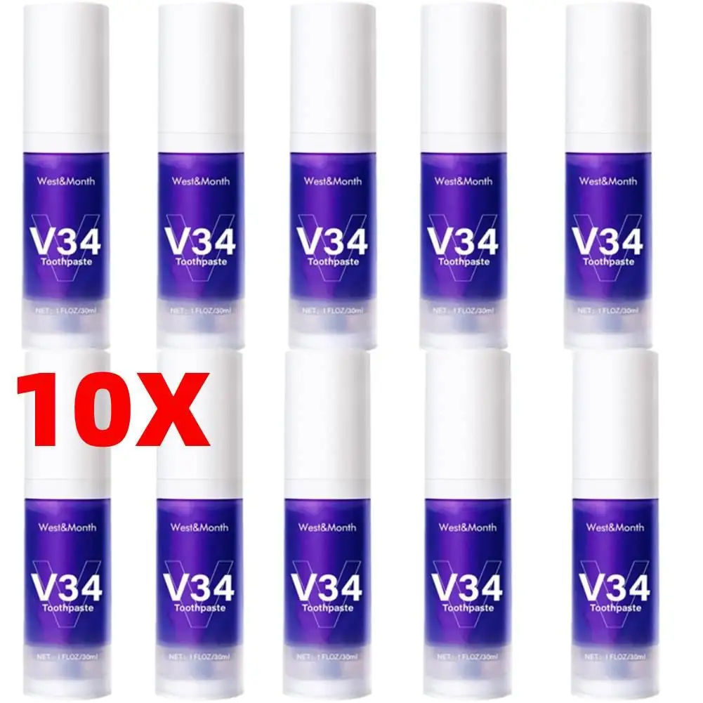 

10pcs 30ml V34 Tooth Cleansing Mousse Purple Bottled Press Toothpaste Refreshes Breath Remove Stains Reduce Yellowing Oral Care