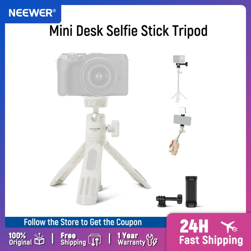 

NEEWER Mini Desktop Selfie Stick Tripod Compatible with iPhone GoPro Insta360 DJI with 360° Ball Head Elevated Central Axis