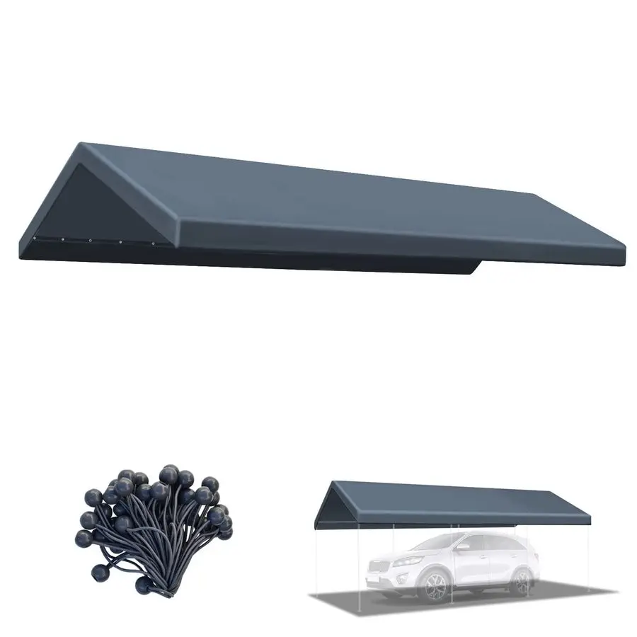 

Upgraded Muliti Color Canopy ONLY 10x20 Carport Replacement Canopy Outdoor Tent Garage Top Tarp Shelter Cover with Ball Bungees