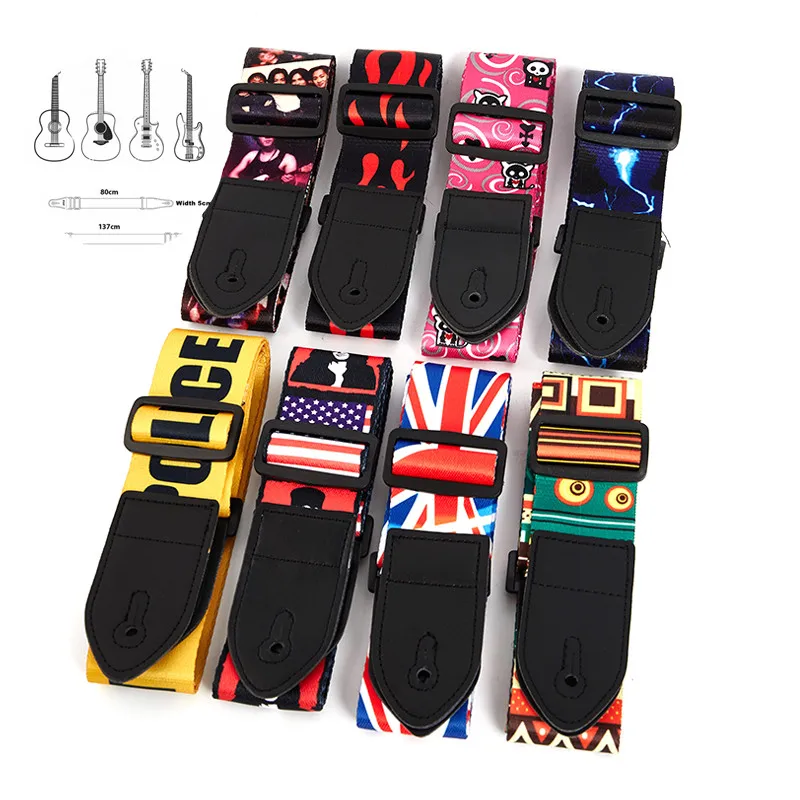 1Pcs Durable Guitar Strap Multi-Color Belts Adjustable Colorful Printing Nylon Straps For Guitar, Bass, Ukulele, Etc.