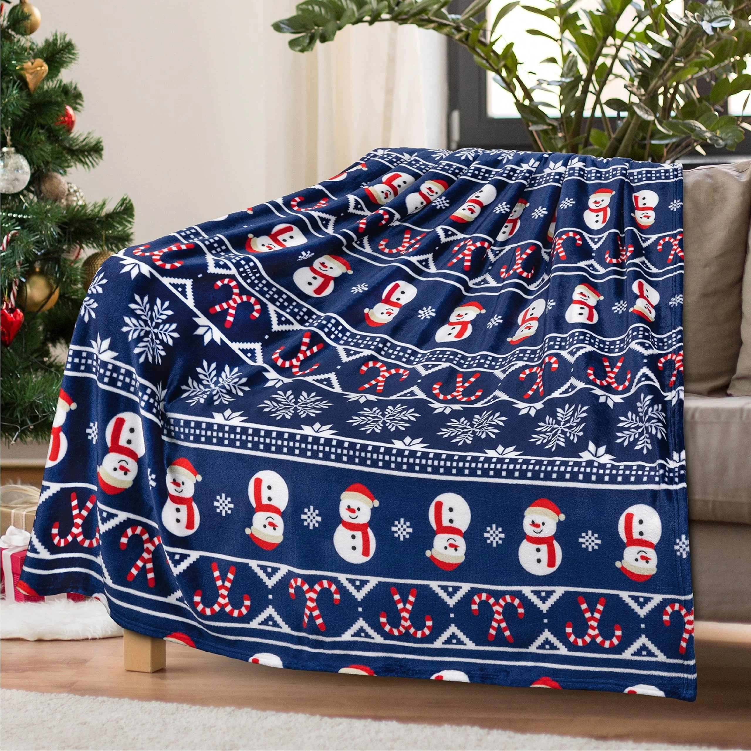 

Рождественское одеяло, темно-синее покрывало со снеговиком, красные шапки, шарфы, мягкая фланелевая одеяло для дивана, всесезонное покрывало