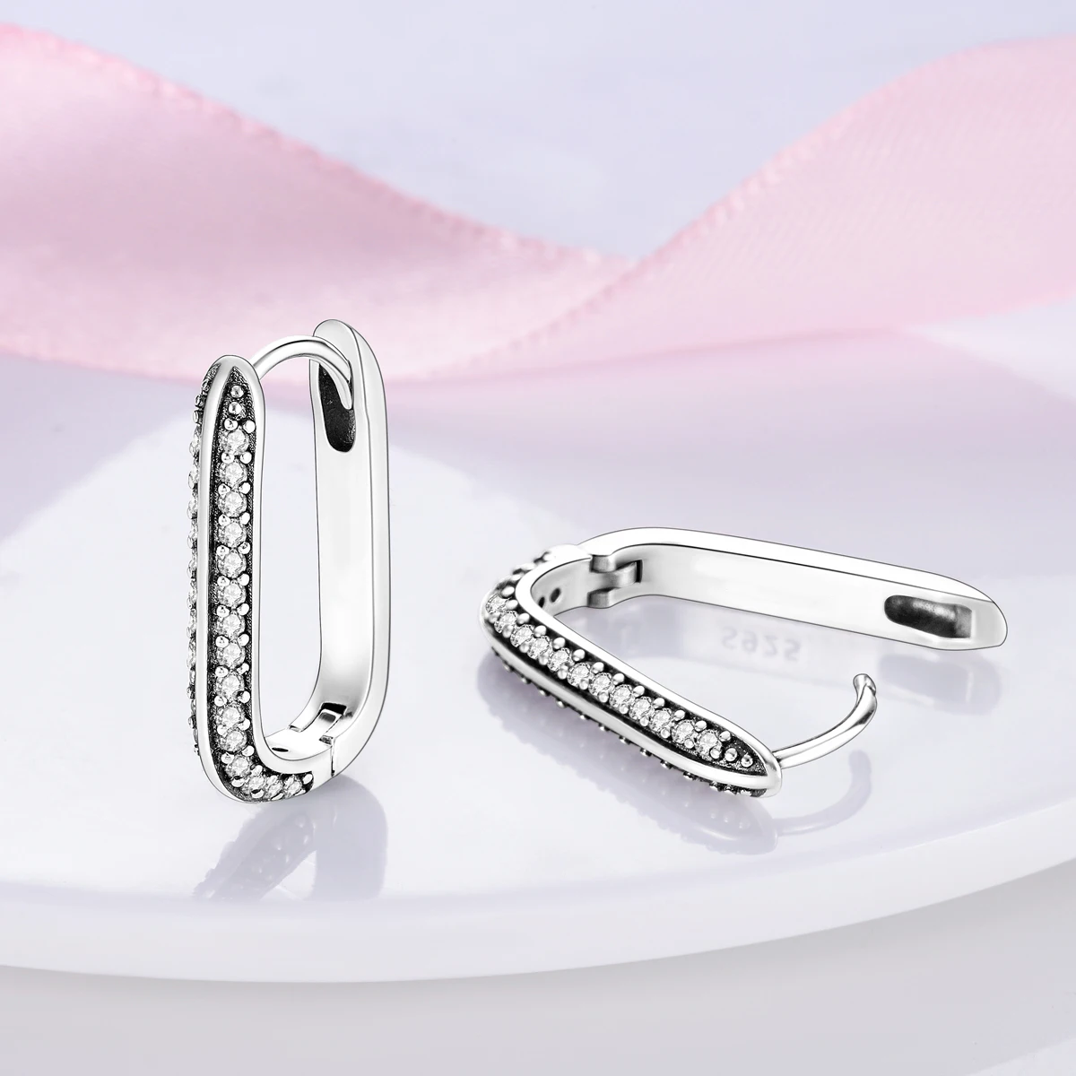Original Design Silver Plated 18K White Gold Hoop Earrings For Women Class U Shape Shine Zircon High Quality Jewelry Gifts