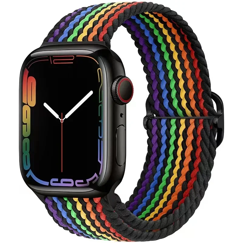 Nylon Braided Solo Loop For Apple Watch Ultra2 10 9 8 7 6 5 4 SE 49mm 46mm 45mm 41mm 44mm Adjustable Elastic Strap iWatch 3 Band