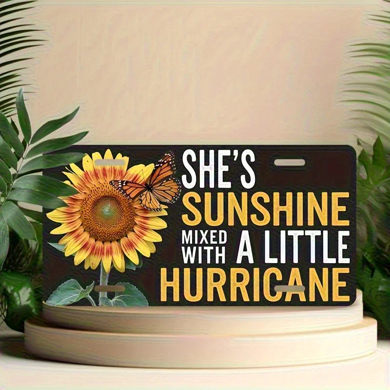 Sunflower and Butterfly Aluminum License Plate Frame - 12x6 inch Polished Design with 