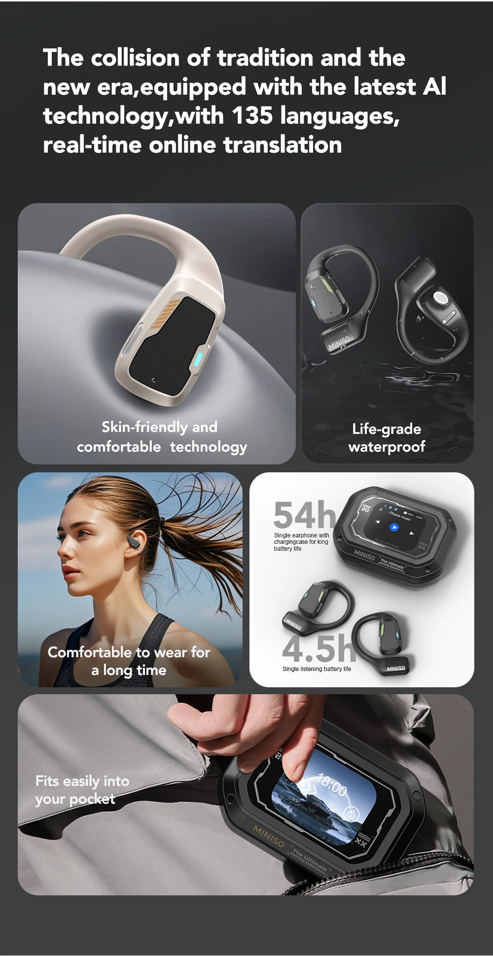 Übersetzer-Kopfhörer MINISO M98 AI Drahtlose Kopfhörer Büro-Chat-Headset ASMR Headset DIY APP AI Drahtlose Kopfhörer mit Mi – Detail 8