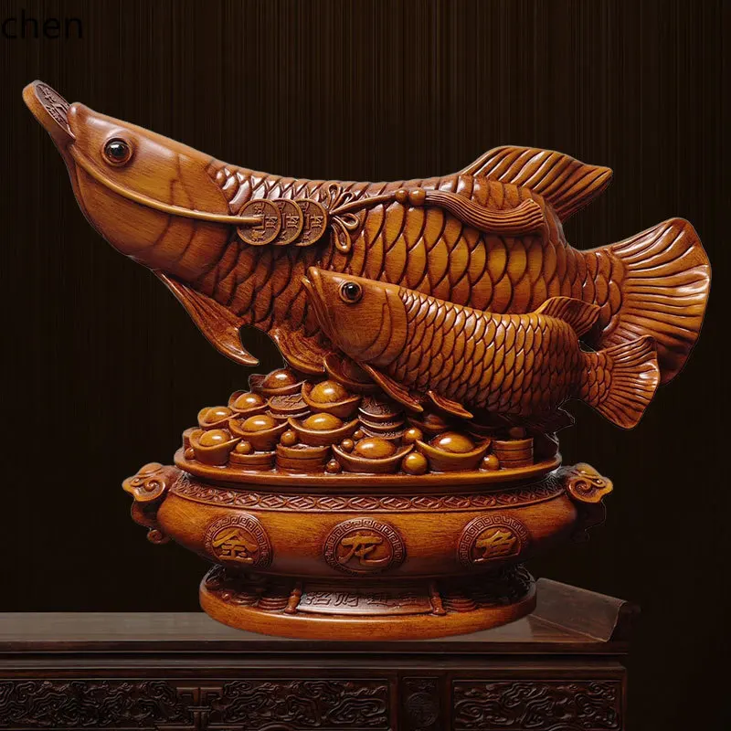 Wood Grain Color Double Fish Ornament Fish Leaping Over the Dragon Gate Wealth Attraction Office Decoration Resin Craft