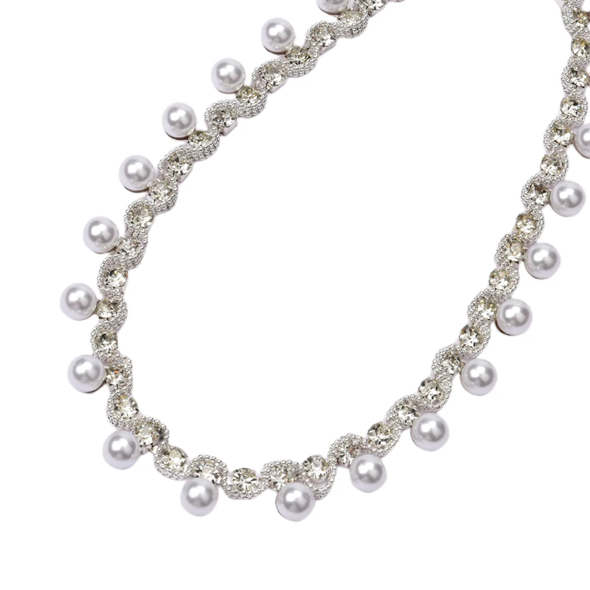 Rhinestone Pearl Trim Crystal Tassel Pendant Chain 50cm/100cm Silver Gold Base Sew on Applique for Wedding Dress Accessories