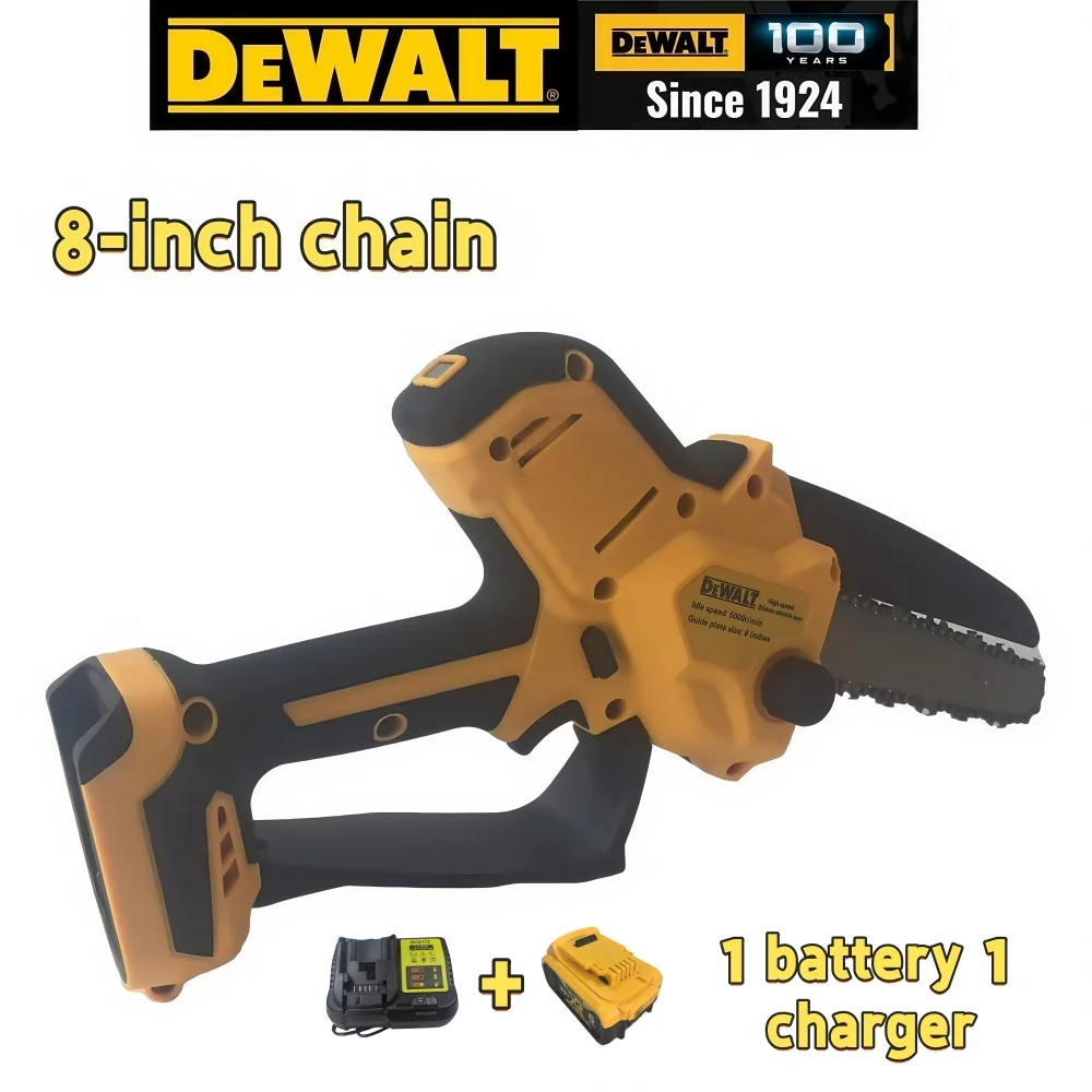 Akumulatorowa pilarka łańcuchowa Dewalt 20V, 8 cali, 1380W, bezszczotkowa, żółta, profesjonalna pilarka do przycinania ogrodów, elektronarzędzie.
