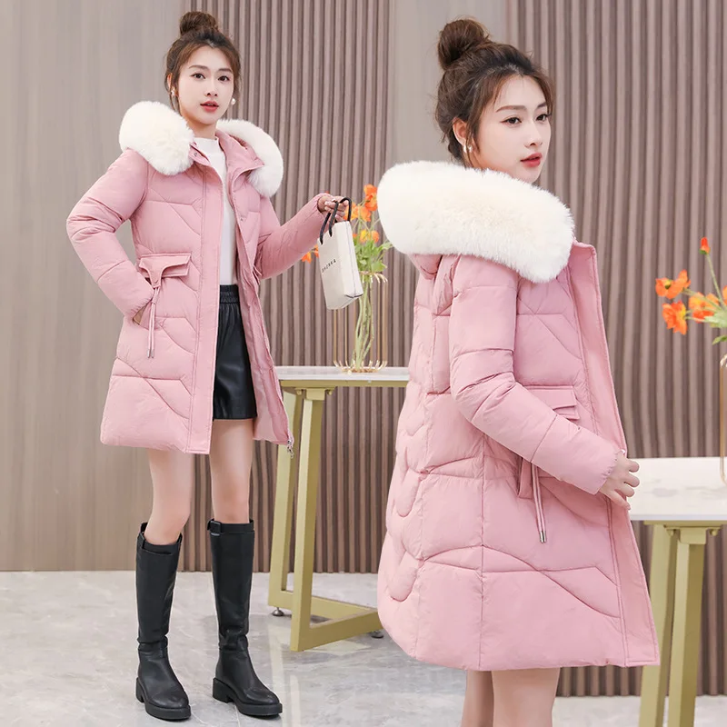 

Winter Thick Jacket Parka Fur Collar Solid Cold Resistant Coats Down Cotton Jacket For Parka New Women Hooded Long Women's Coat