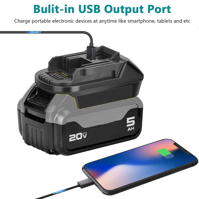 

Адаптер-конвертер USB для аккумуляторов Bosch/Milwaukee/Dewalt 18V, преобразующий их в аккумуляторы Makita 18V Li-ion.