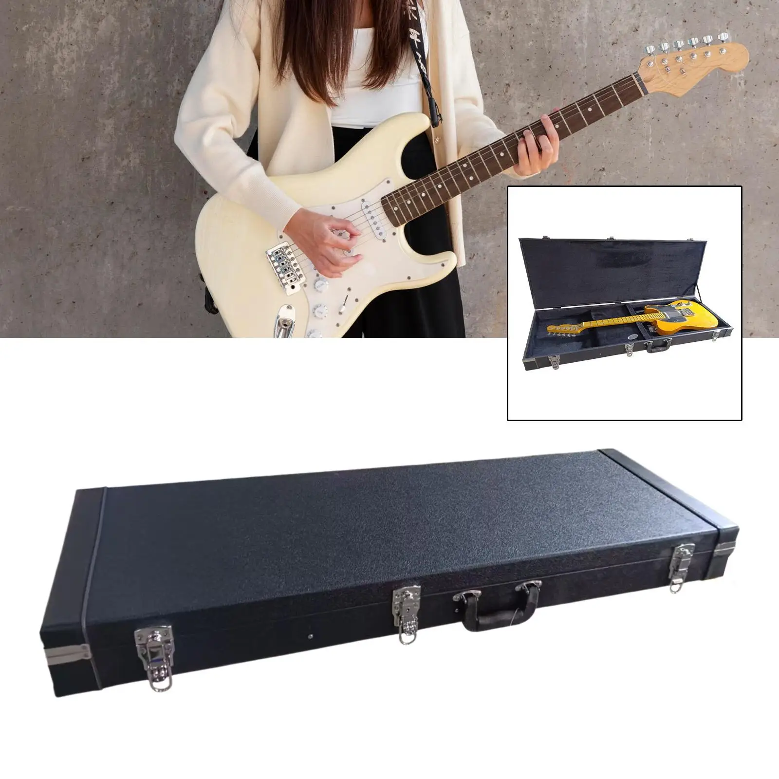 

Electric Guitar Hard Case Electric Guitar Box with Carry Handles Protection Wooden Storage Box for Traveling Show Performance