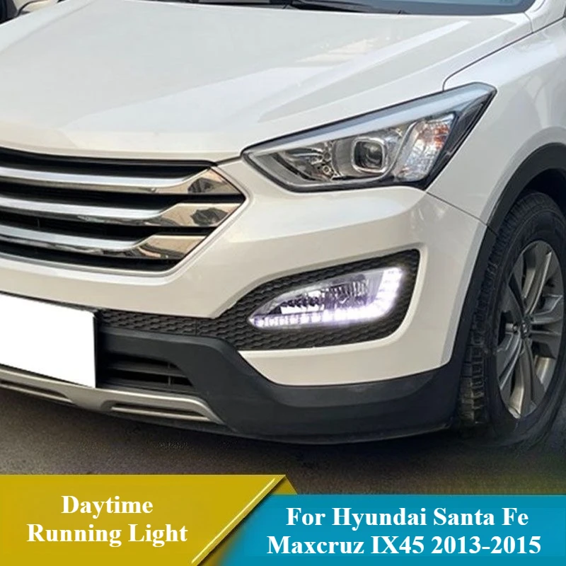 For Hyundai Santa Fe Maxcruz IX45 2013 2014 2015 Led Daytime Running Light Front Bumper Fog Lamp DRL Yellow Dynamic Turn Signal