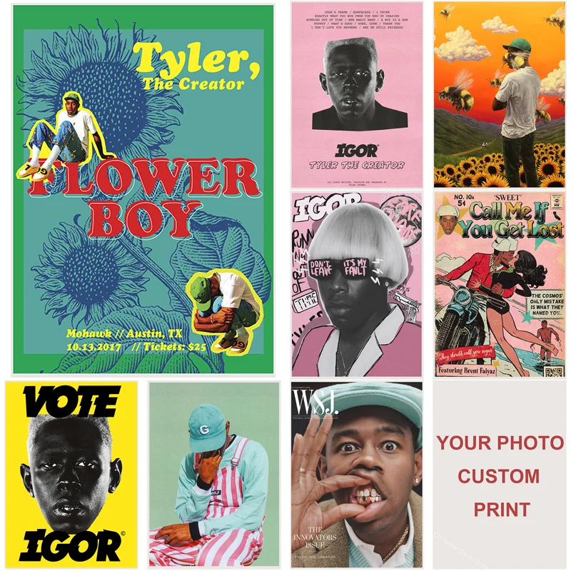 Rapper Tyler The Creator Flower Boy Wolf Poster Custom Posters DIY Home Room Bar Cafe Decor Aesthetic Art Wall Painting Sticker