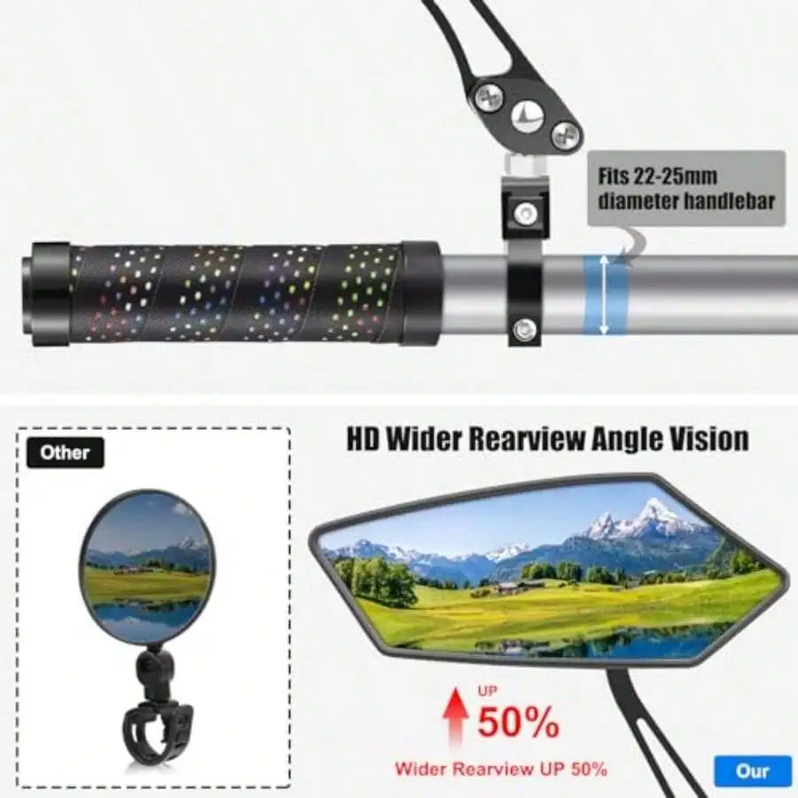 HD Wide Angle Bicycle Rearview Mirror 360° Adjustable Handlebar Mirror For Mountain Road Bike Moto
