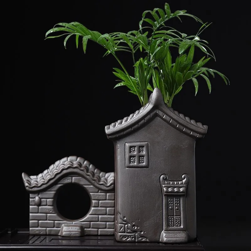 Purple Clay Ceramic Flowerpot Home Garden Combination Bonsai Pot Antique Zen Bamboo Butterfly Orchid Micro Landscape Pot ZI872