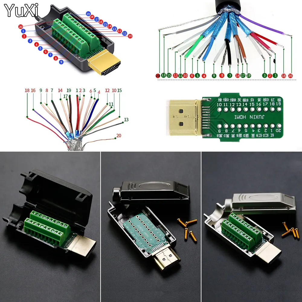 Złącze męskie bez lutowania zgodne z HDMI Złącze do spawania bez lutowania Naprawa linii 4K HD Bez lutowania wtyk męski z metalową/plastikową osłoną