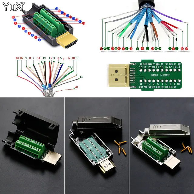 Złącze męskie bez lutowania zgodne z HDMI Złącze do spawania bez lutowania Naprawa linii 4K HD Bez lutowania wtyk męski z metalową/plastikową osłoną