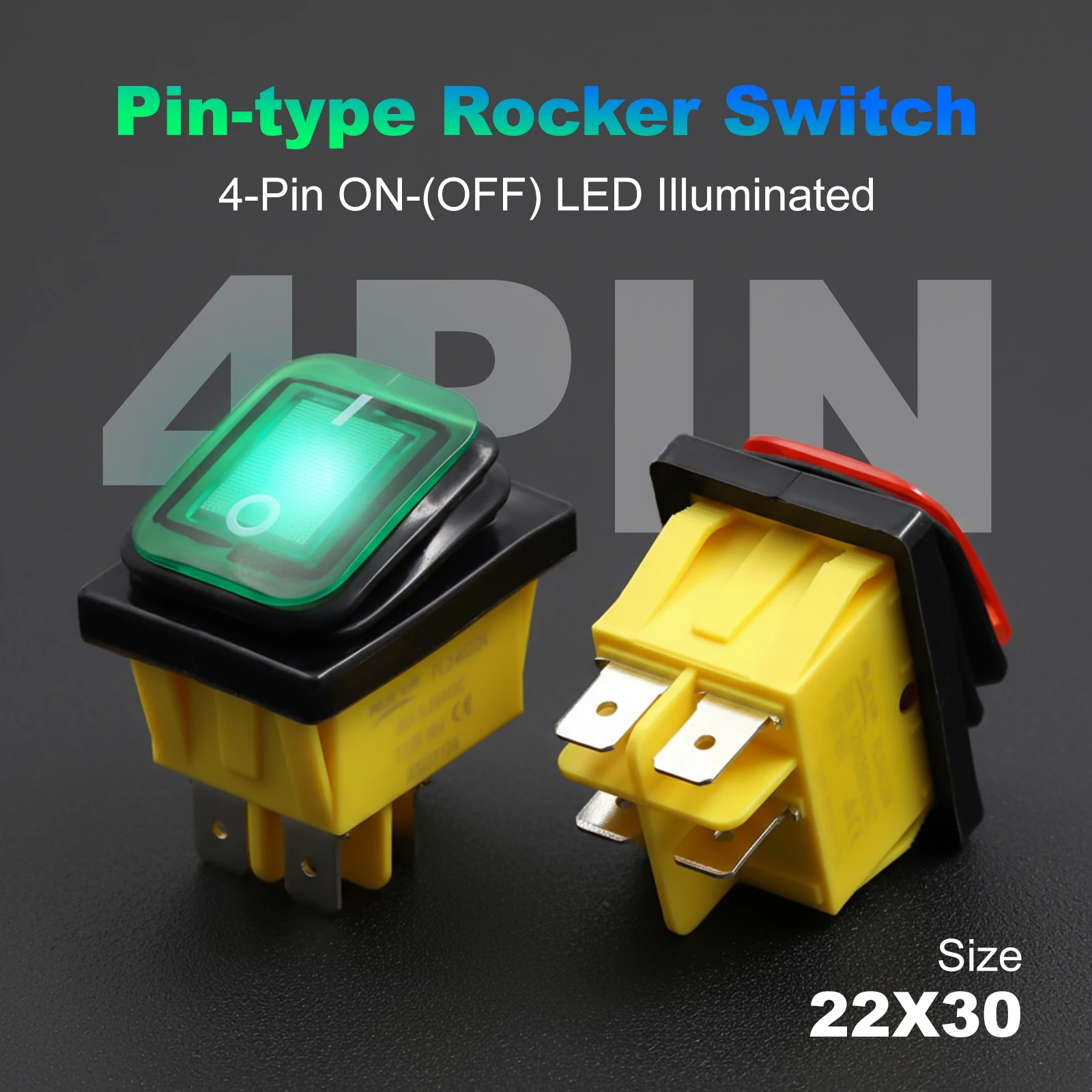 FILN KCD4 4Pin Momentary Rocker Switch 12V 24V 220V LED Lighted Auto Reset Switch ON-(OFF) for Car Boat Marine Machine Panel