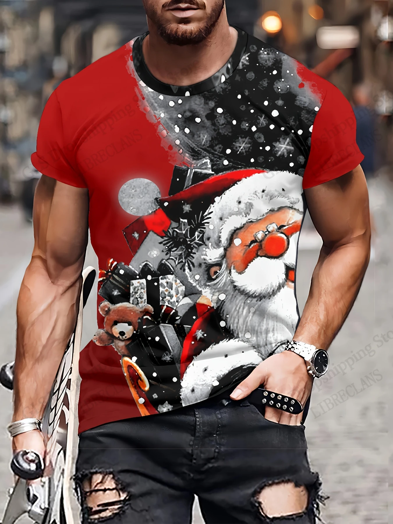 Funny Santa Claus Ho Ho 3d Print T-shirt Men Women Fashion Crew Neck Short Sleeve Tops Tees Mens Clothing Graphic Tees Festival