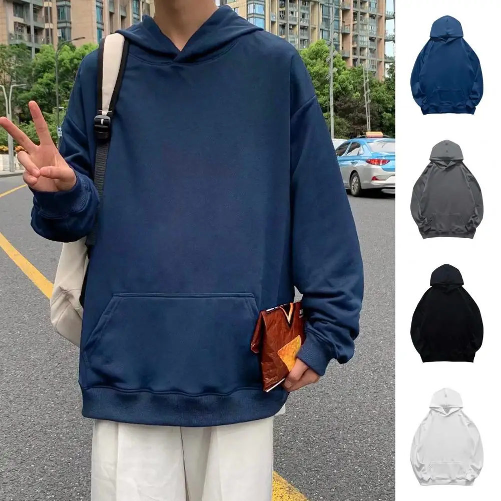 

Men Pullover Top Men's Fall Winter Hoodie with Elastic Cuff Big Patch Pocket Loose Fit Mid Length Sport Top for Keeping for Men