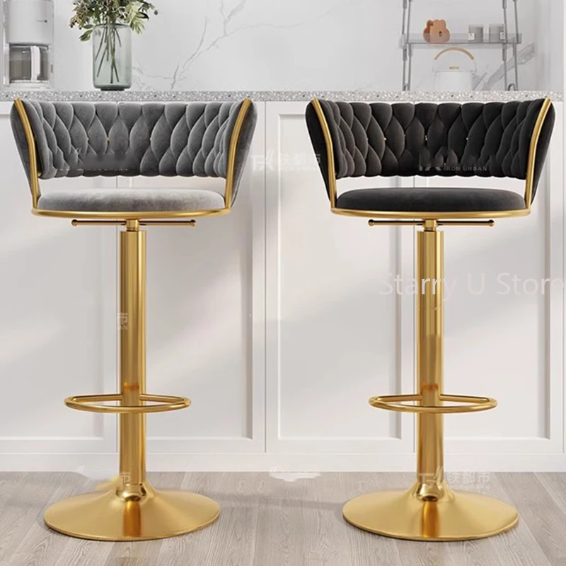 Swivel Luxury Bar Chair Nordic Adjustable Gold Designer High Kitchen Stool Velvet Coffee Taburete Alto Bar Furniture MQ50BY