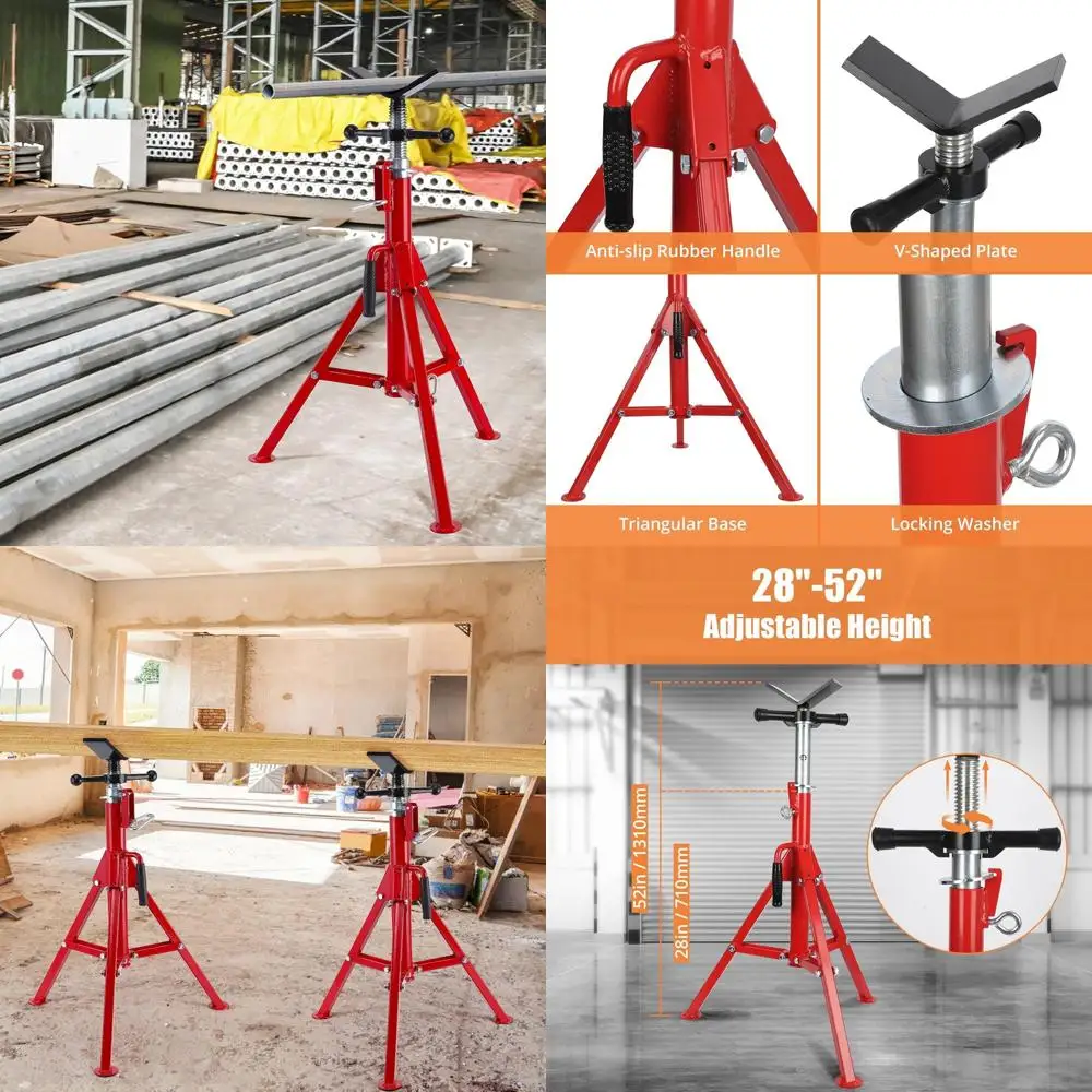 

Heavy-Duty 2500 lbs Steel Pipe Jack Stand, Adjustable Height 28-52, Folding, V-Head Support for Welding & Construction