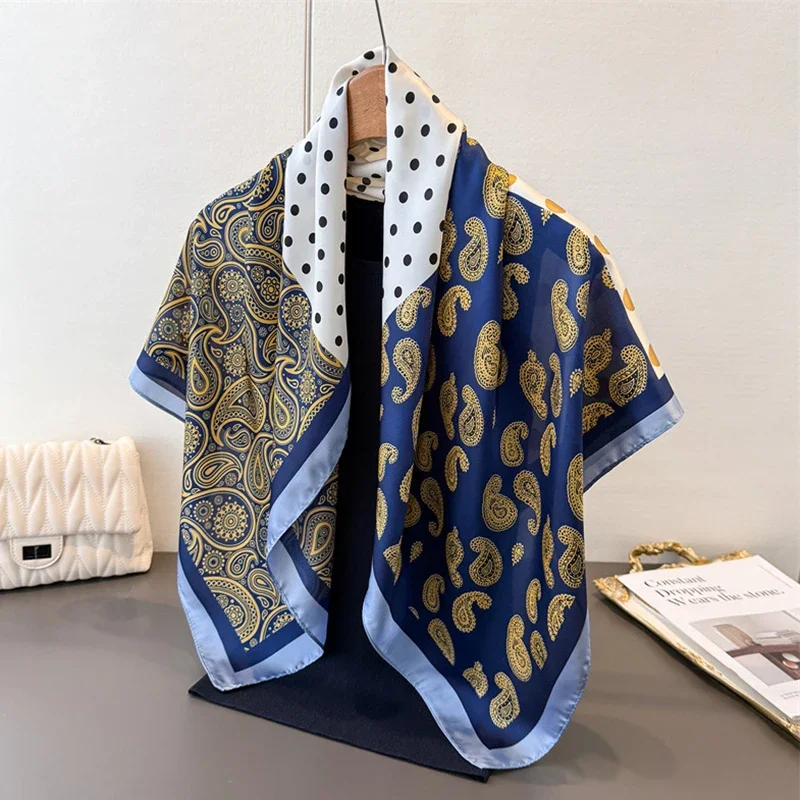 90 سنتيمتر بيزلي طباعة عقال الحجاب وشاح مربع طباعة الدافئة الشاطئ الشالات شال يلتف رباط شعر الإناث حقيبة المعصم باندانا Foulard