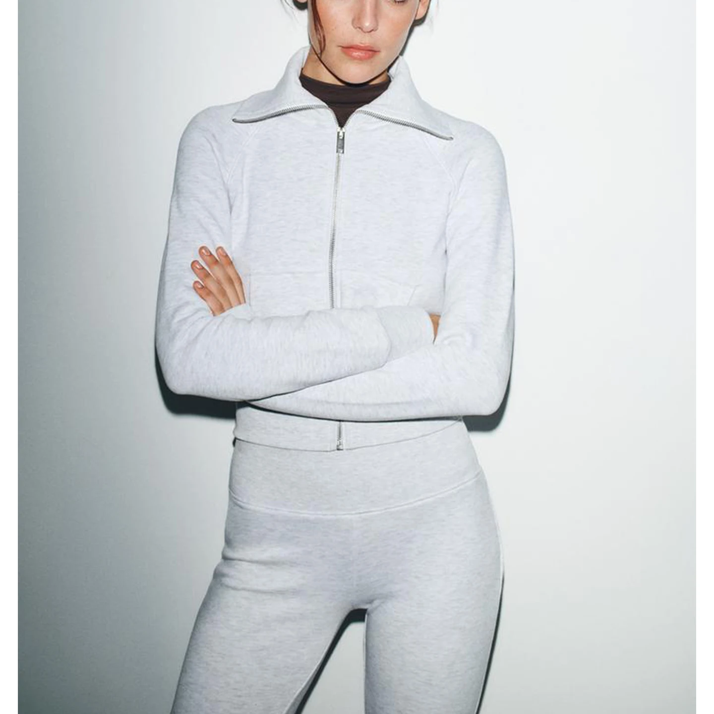 Faion Autunno Set da donna a vita alta con patta Colletto lungo con cerniera Fce Jaet e pantaloni lunghi Abito casual a due pezzi