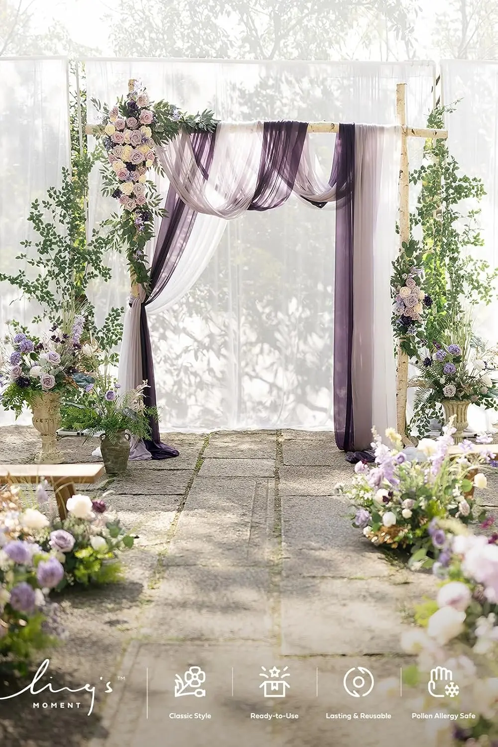 Wedding Arch Flowers, Purple Gold, 5-Piece Set