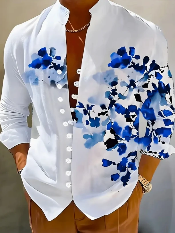 قميص رجالي كتان بأكمام طويلة قميص يومي كاجوال للرجال للتسوق في الهواء الطلق فضفاض كبير الحجم قماش مريح #1