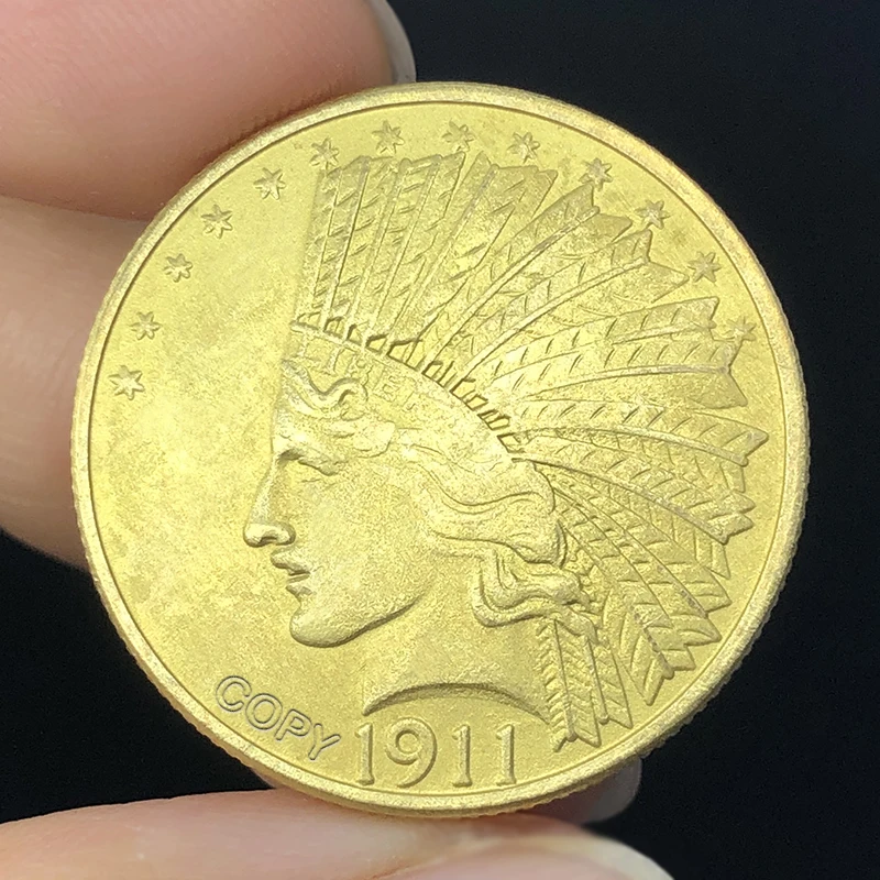 1911 American Indian Portrait Gold Copy Collection Commemorative Coin, 27mm Decorative Medal, Tourist Souvenir, Holiday Gift