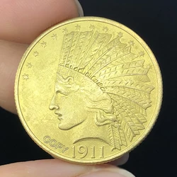 1911 American Indian Portrait Gold Copy Collection Commemorative Coin, 27mm Decorative Medal, Tourist Souvenir, Holiday Gift