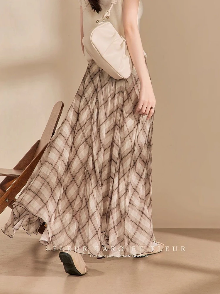 Zoki-Falda larga a cuadros Vintage para mujer, faldas acampanadas elegantes bohemias de cintura alta, faldas largas informales holgadas Retro irregulares para playa