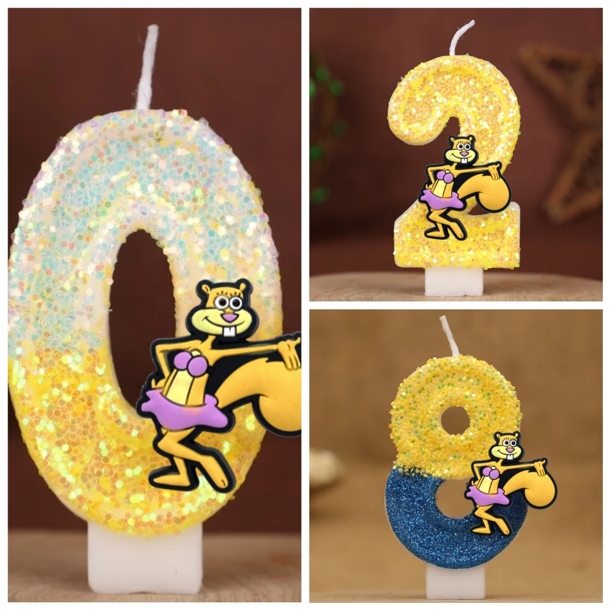 Cute Spongebob Candle Number 0-9 Kids Birthday Cake Decoration Supplies Cute Cartoon Anime Party Accessories Supplies