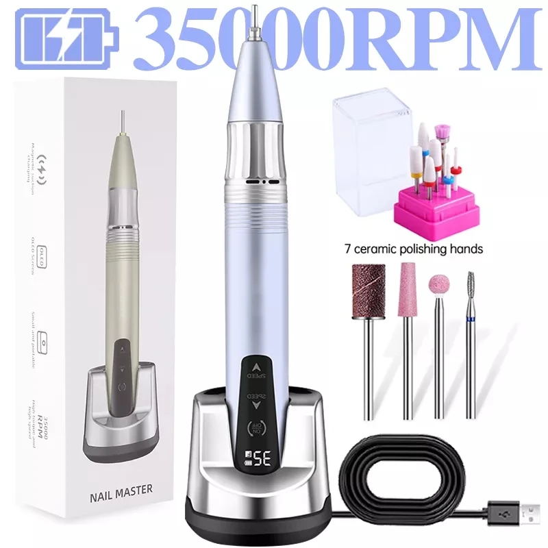 

35000RPM Rechargeable Nail Drill Machine for Manicure Pedicure Cordless Nail Drill Pen With USB Cable Electric Nail Sander