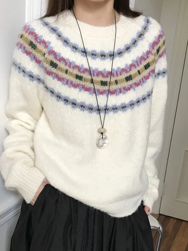 

Faionable Long Sve Crew Ne Fair Isle вязаный свитер женский топ мягкий цвет блузка вязаный модный зимний пуловер