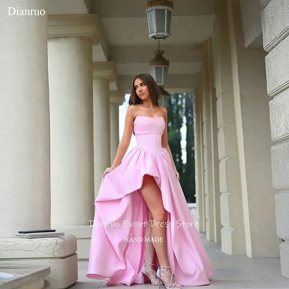 Dianruo Elegant สีชมพูชุดราตรีสาย High Slit ชุดราตรีซาตินชุดราตรีสําหรับงานแต่งงานที่กําหนดเอง