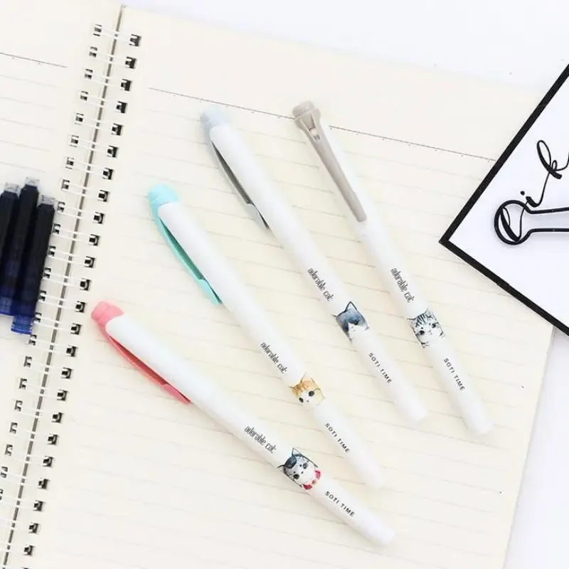 Creative Lovely Cat Simple Erasable Fountain Pen Set  School Office Supply Promotional Gift