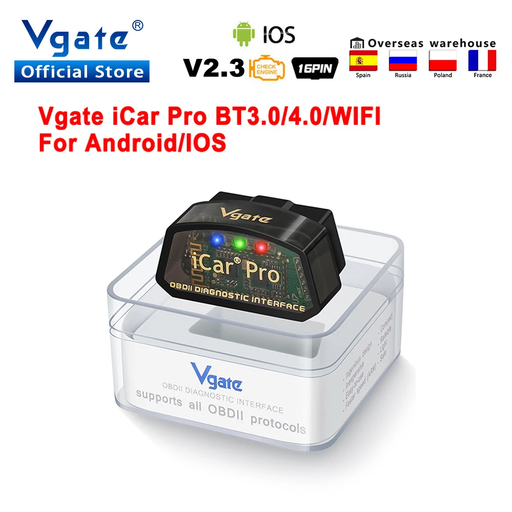 

Vgate iCar Pro Wifi elm327 V2.3 Bluetooth 4.0 obd2 Car Diagnostic Tool OBD 2 Auto Scanner ELM 327 for IOS/Android Code Reader