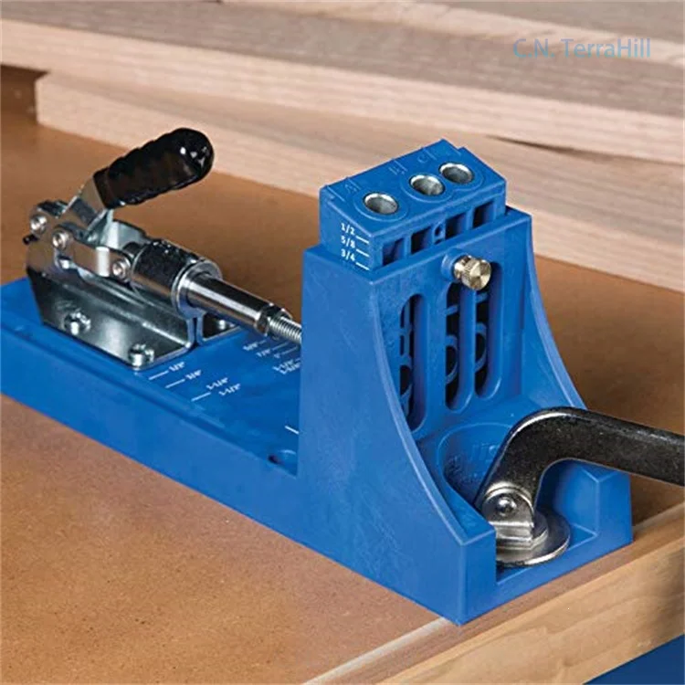 Woodworking Pocket Hole Jig Kit, 15° Angle Drilling Guide Tool for Cabinet Joinery, Dowel Drill Locator with Stop Collar