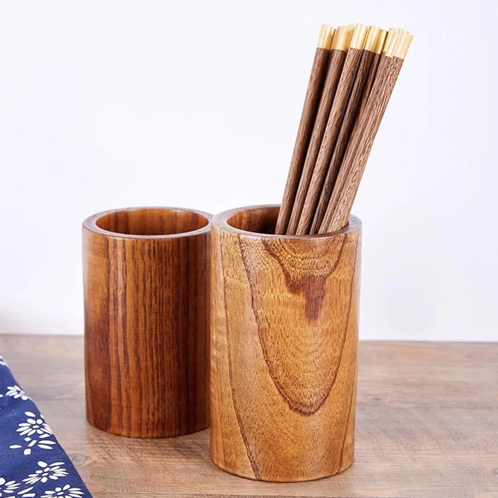 

Wooden Kitchen Chopsticks Organizer Flatware Holder Desktop Utensil Canister Tableware Storage Container