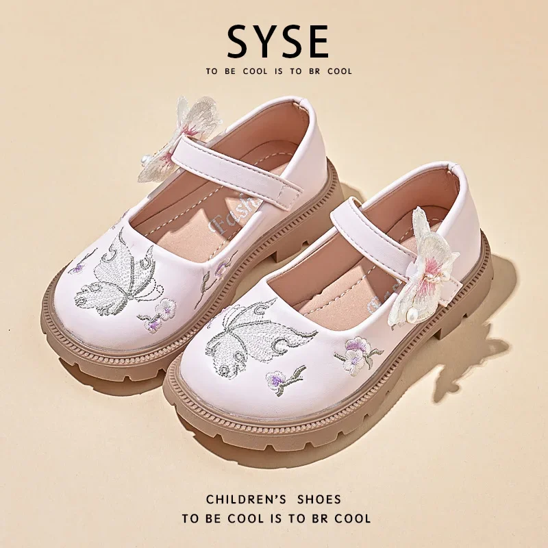 2024 Children Leather Shoes for Girls Spring Autumn New Fashion and Comfortable Soft Sole Princess Chinese Embroidery Chic Shoes