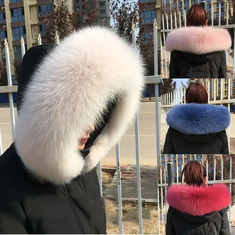 

Super Large Size Fox Fur Scarf For Women Luxury Fur Hood Trims Decor Winter Warm Fur Collar For Coats Jackets 18- 20cm Width