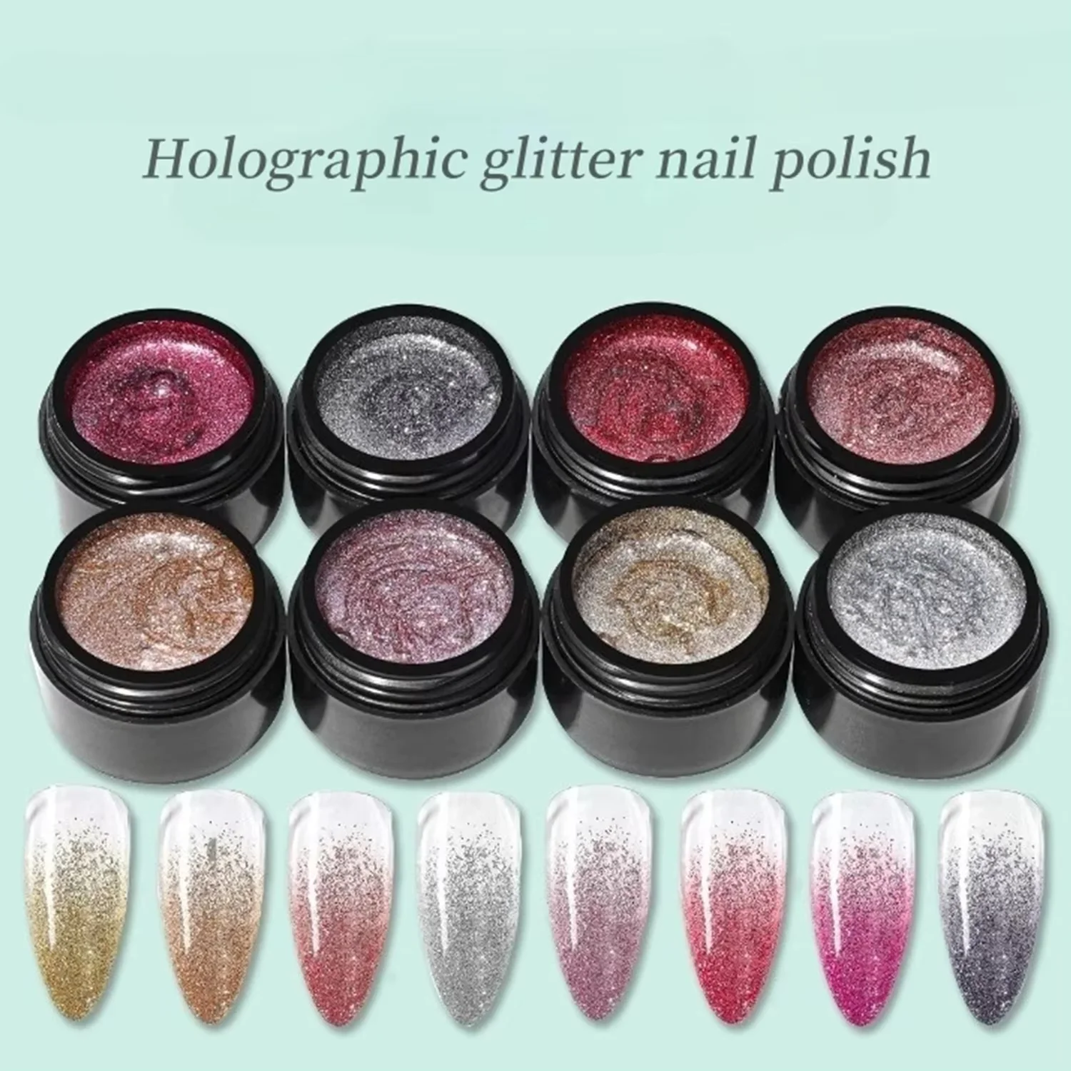 Vernis à ongles holographique à paillettes de 8 couleurs, ensemble de gel pour ongles de couleur française, adapté au bricolage à domicile et au salon professionnel