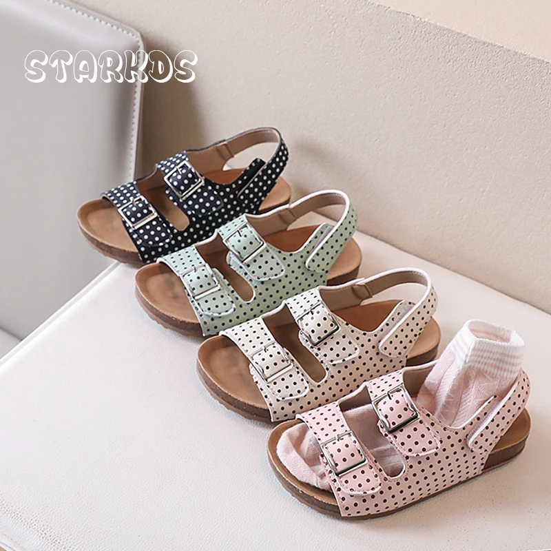 

Sweet Polka Dot Birken Sandals Girls Classic Buckle Strap Cork Footbed Sandalias Kids Summer Brand Design Casual Beach Shoes